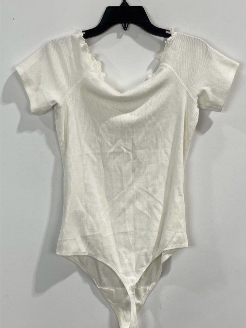 Abercrombie & Fitch Cream Ribbed Short Sleeve Bodysuit